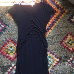 Navy short sleeve mid length maternity dress